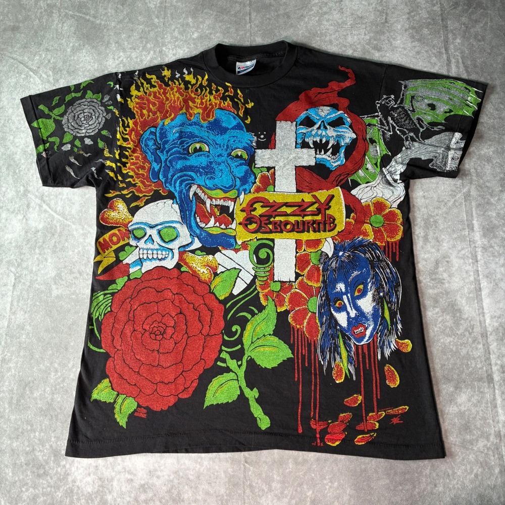 Ozzy Osbourne Tattoo AOP T-Shirt Black Graphic Rock Tee Modern Reprint L single